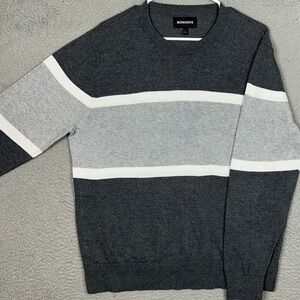 Bonobos Sweater Mens Large Crewneck Grey White Colorblock Knit Pullover Casual